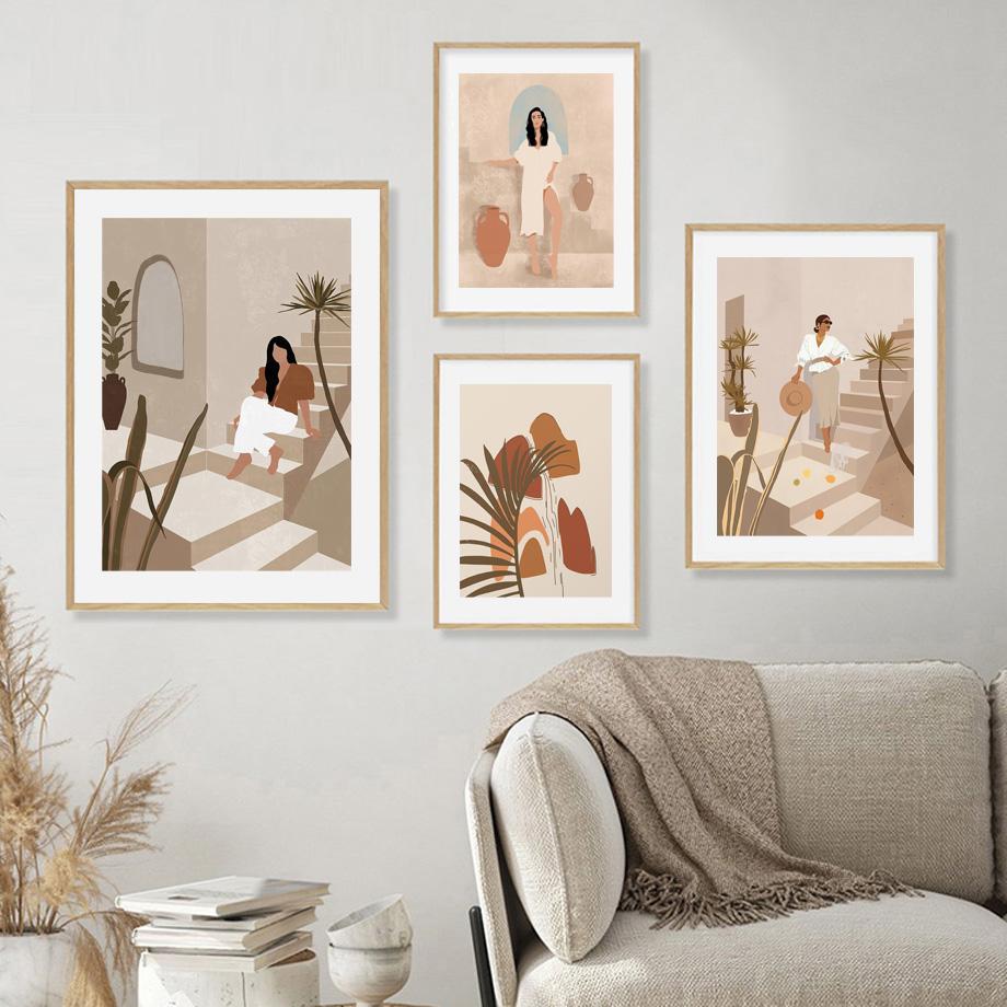 Vintage Girl Vase Flower Plant Leaf Boho Nordic Posters And Prints Wall Art Canvas Painting Wall Pictures For Living Room Decor No Frame