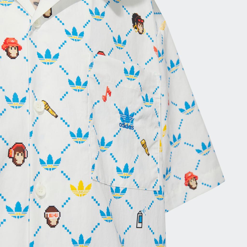 Adidas Originals x Monkey Kingdom Allover с мультяшным принтом и логотипом, спортивная рубашка с короткими рукавами, мужские топы, розовые, белые, IP1803