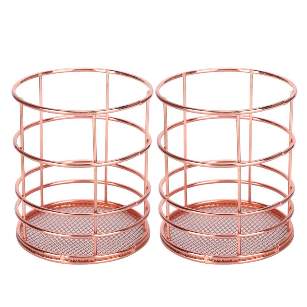 2Pcs Rose Gold Desktop Storage Basket Hollow Design Storage Container Chopsticks Container