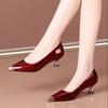 French Pointed Head Shallow Mouth Stiletto Shoes Women's 2025 New Anti-collision Metal Head Fashion Soft Leather Middle Heel Commuter Shoes