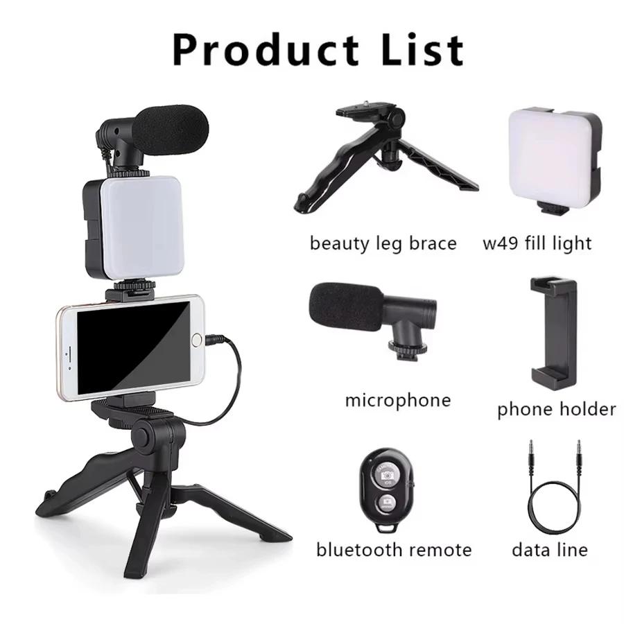 6-in-1 Vlog Phone Video Kit LED Light Microphone Tripod Handheld Gimbal Tripod for Phone Holder Stabilizer with LED Fill Light