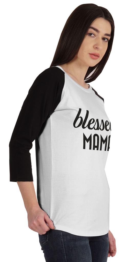 Inkmeso Футболка Blessed Mama, топы для мам, реглан, рукав четверть, графическая рубашка
