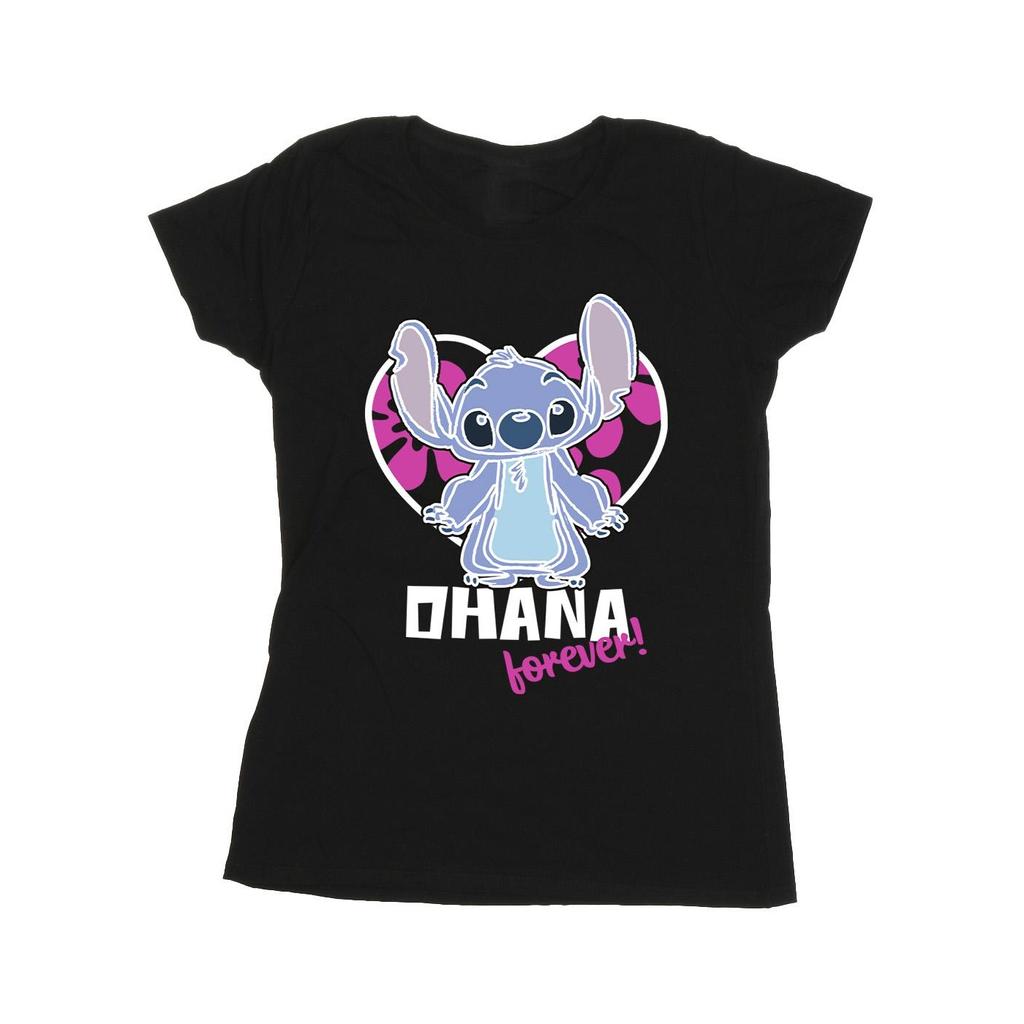 Disney Womens/Ladies Lilo And Stitch Ohana Forever Heart Cotton T-Shirt