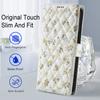 For iPhone 17 Wallet Case Rhombic Floral Design Leather Flip Phone Cover with Strap
