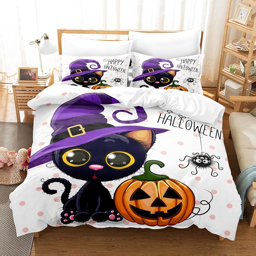 3pcs Halloween Bedding Set Halloween Decoration Cartoon Pumpkin Pattern Bedroom Decor for Kids Halloween Gifts