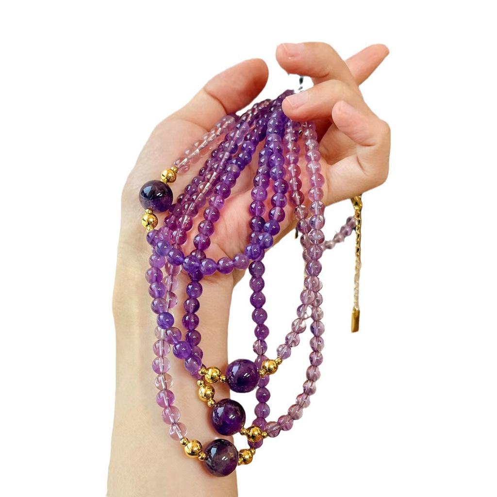 Vintage New Natural Lavender Purple Glass Body Light Amethyst Uruguayan Dark Amethyst Necklace