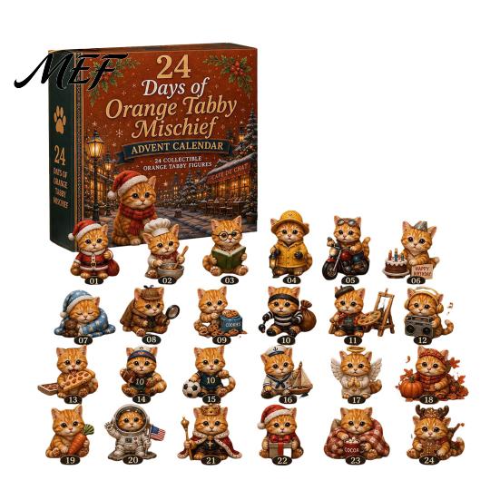 Acrylic Christmas Ornaments Magic Animal Advent Calendar, 24-Day Highland Cow/Cat/Sheep/Red Bird Ornament Set, Calendar with Collectibles