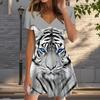 Летняя мода женские V-образный вырез короткий рукав тигровый принт платье сексуальные короткие юбки платья
