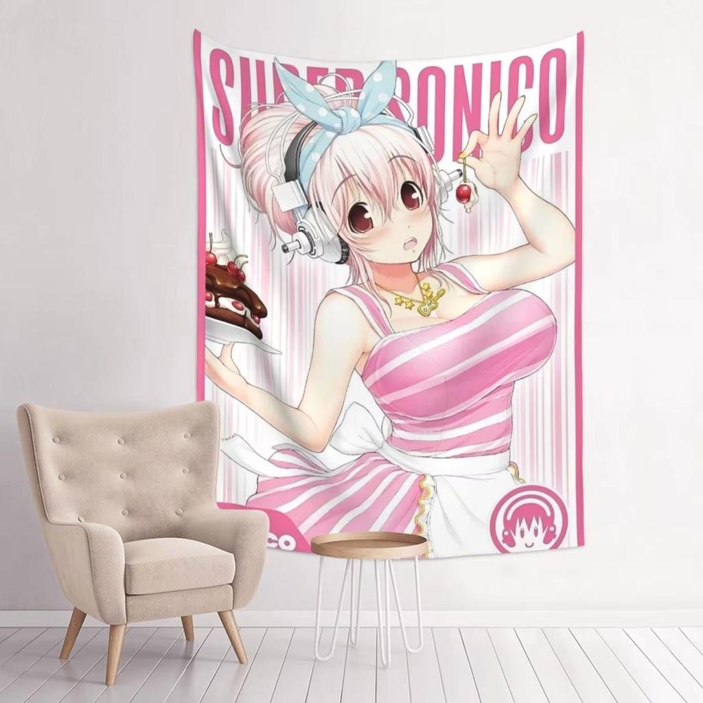 Тканевое панно с аниме-персонажем Super Sonico, настенное украшение в богемном хиппи-стиле, кавайный декор для общежития, спальни