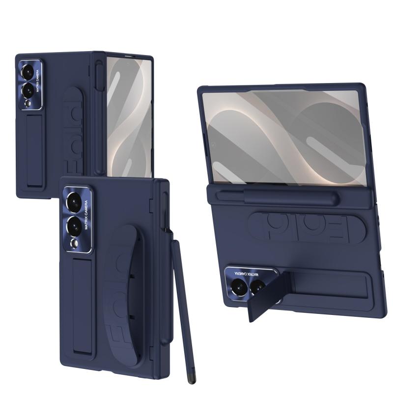 Hinge Elastic Wristband Stand Protection Armor Pen Slot Case for Samsung Galaxy Z Fold8 / 8 Ultra with Tempered Glass Sytlus Pen