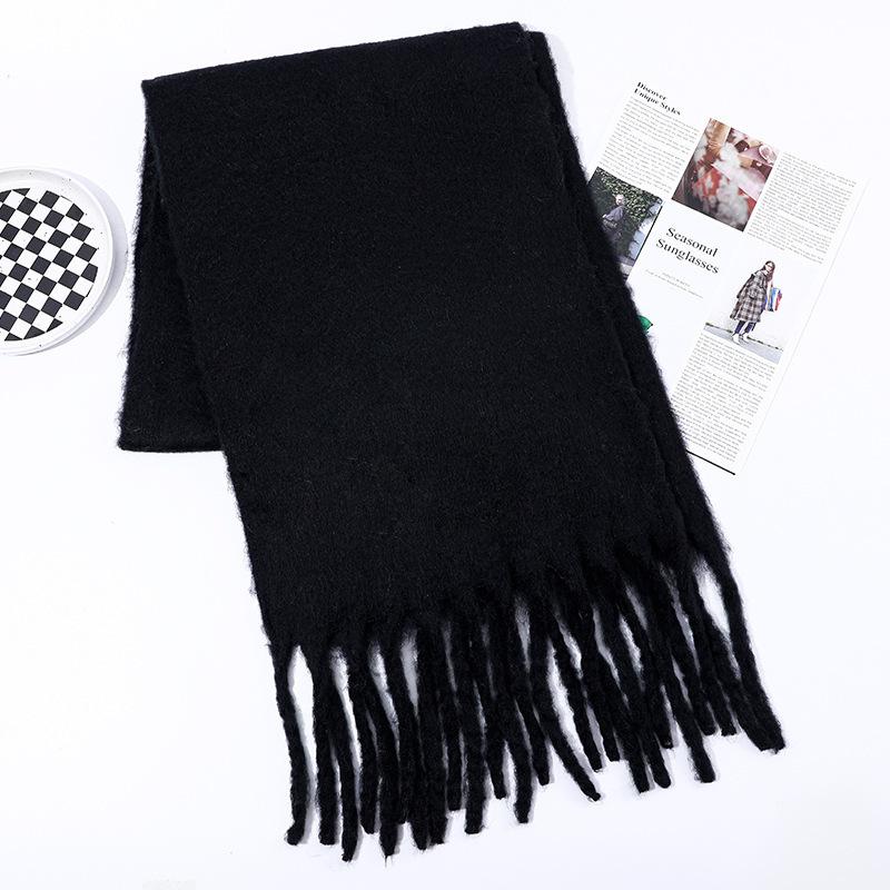 Imitation Cashmere Scarf for Women Winter Warm Thickening New Solid Color Scarf for Men Thick Tassel Woolen Scarf