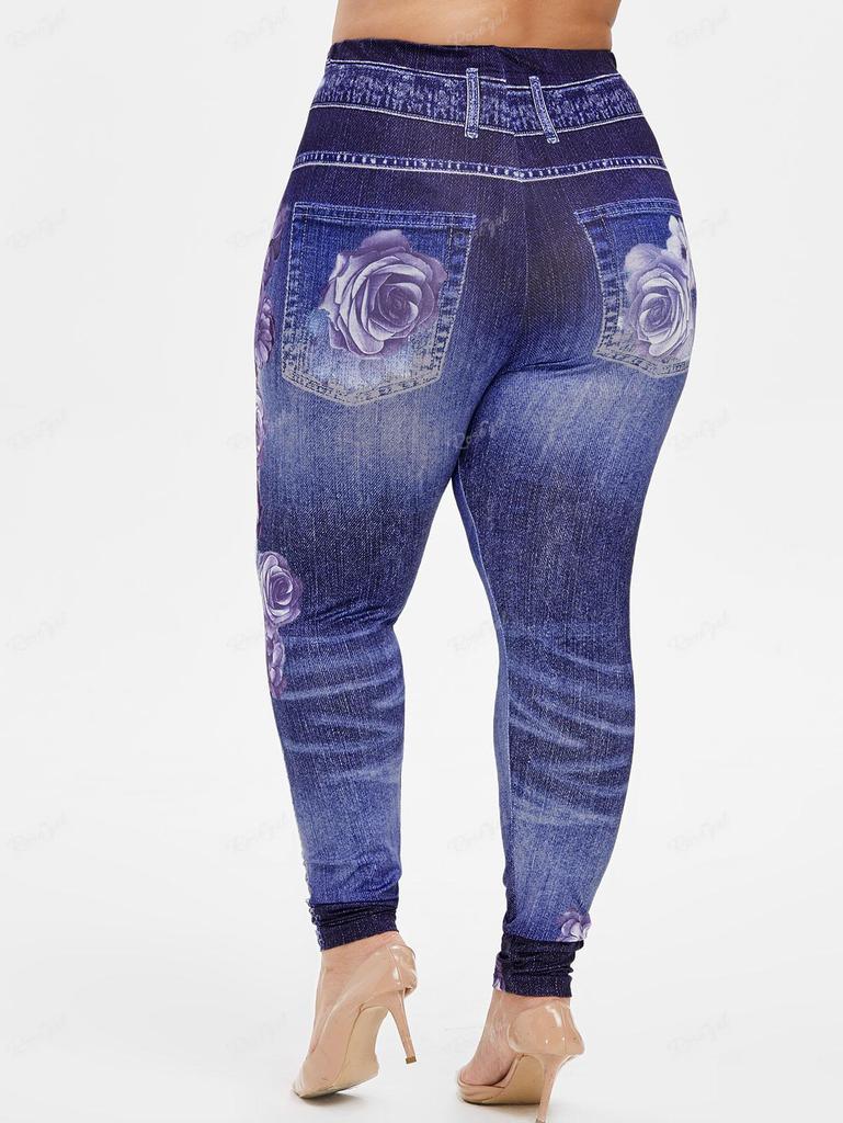 Rosegal Большие размеры Джеггинсы с высокой талией и цветочным принтом 3D