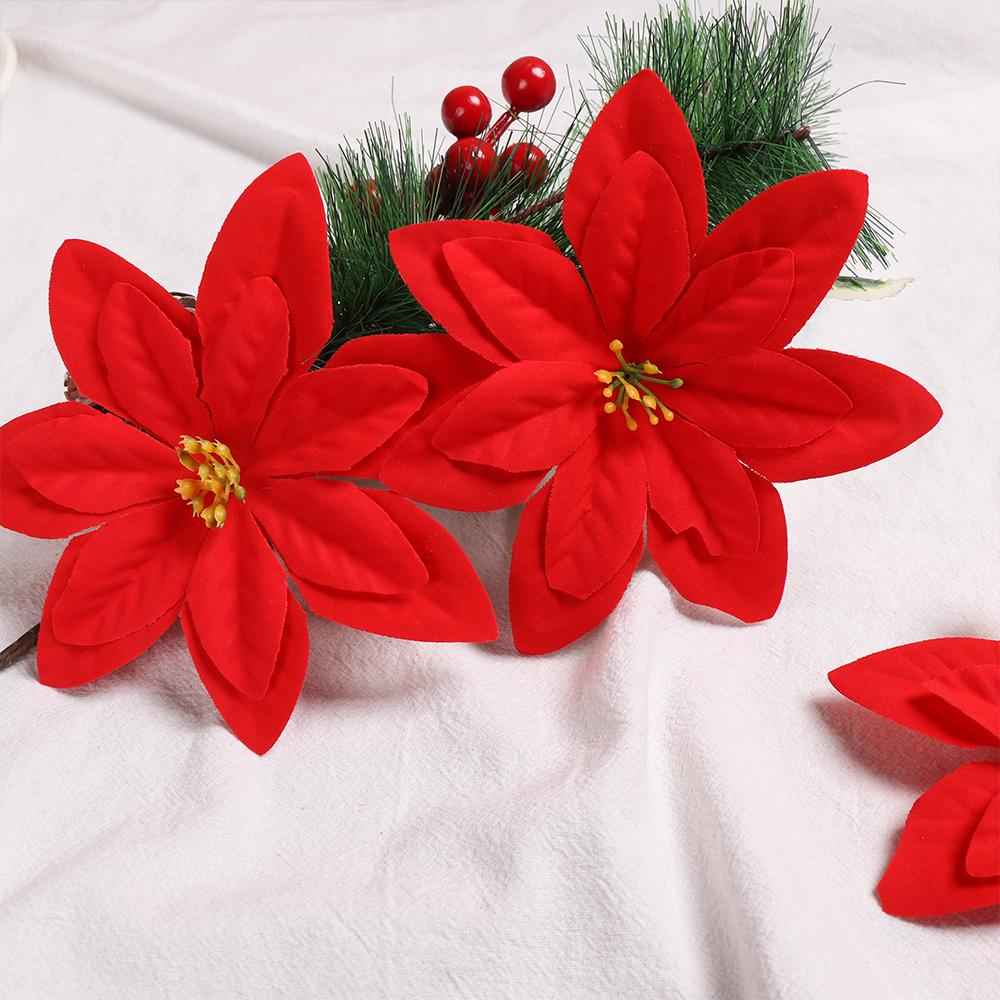 Favors Party Supplies Artificial Decor Poinsettia Christmas Tree Flowers Xmas Gift Glitter Ornament