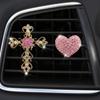 2 Pieces Cross & Heart Shape Car Vent Clips Bling Diamond Car Accessories  Serve As a Gift