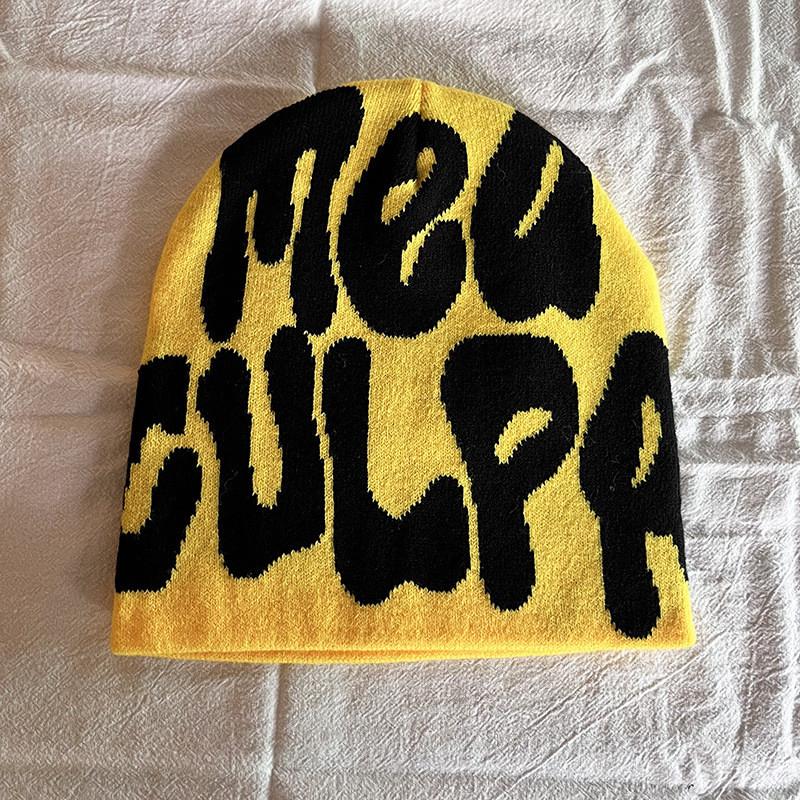 Acrylic Knit Beanie Hat With Embroidered Letters For Streetwear Fashion In Winter Season
