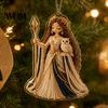 Holiday Scepter And Shell Decor 2D Flat Acrylic Christmas Ornaments, Bead Embroidered Art Goddess Ornaments Pattern Pendant, Double-Sided Hanging