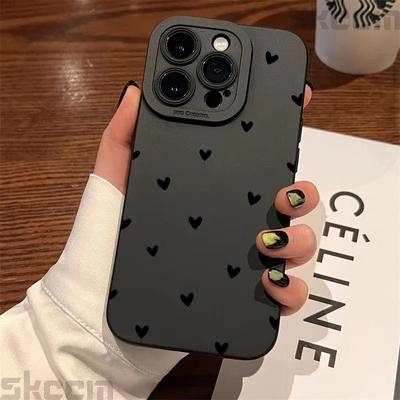 Черный чехол для телефона Love Heart для iPhone 16 14 15 13 12 11 Pro Max X XR XS 7 8 15 16 Plus SE 2020 противоударный силиконовый мягкий чехол