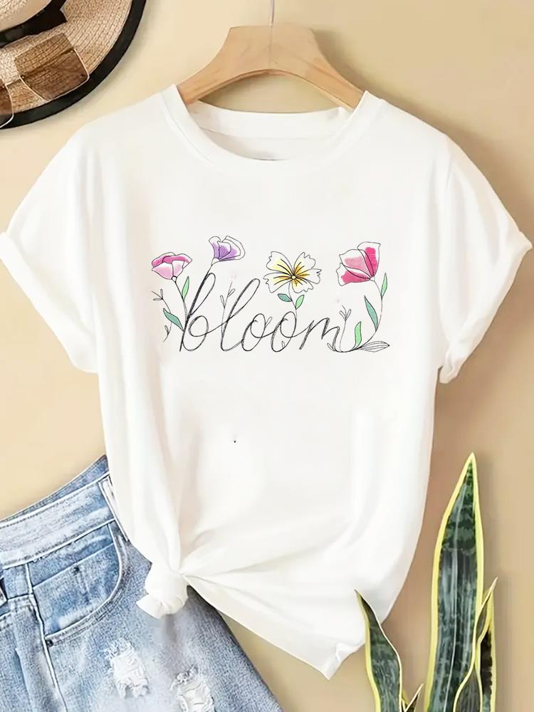 (Asian Size) Letter Trend Cute Women Casual Short Sleeve T Tee Top Clothing Shirt Fashion Printed Lady Female Graphic T-shirts