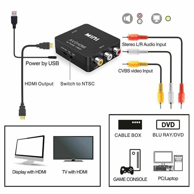 1Pc Latest Composite Av 2 Hdmi Converter 1080P Versatile Mini Rca Av To Hdmi Converter Adapter
