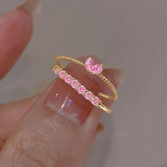 2/4Pcs Finger Ring Heart Shining Cubic Zirconia Inlaid Opening Adjustable Finger Band Jewelry Accessory