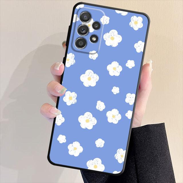 Черный мягкий чехол-бампер для Samsung Galaxy A33 A52 A13 A71 A31 A51 A32 A22 A72 A21s A23 A53 A14 A52s с милым цветочным чехлом