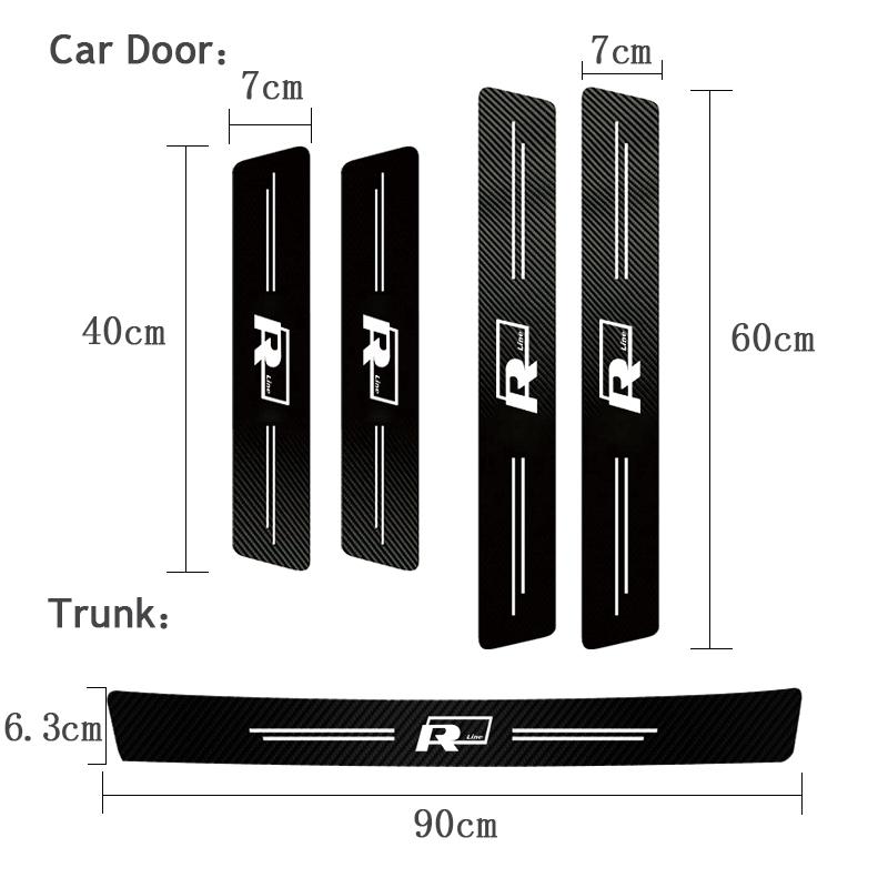 RSQ1 VW 2026 Hot 5Pcs Car Door Sill Plate Sticker Anti-scratch Strip Trunk Protection Decals For Volkswagen Rline T-Cross Arteon Mago