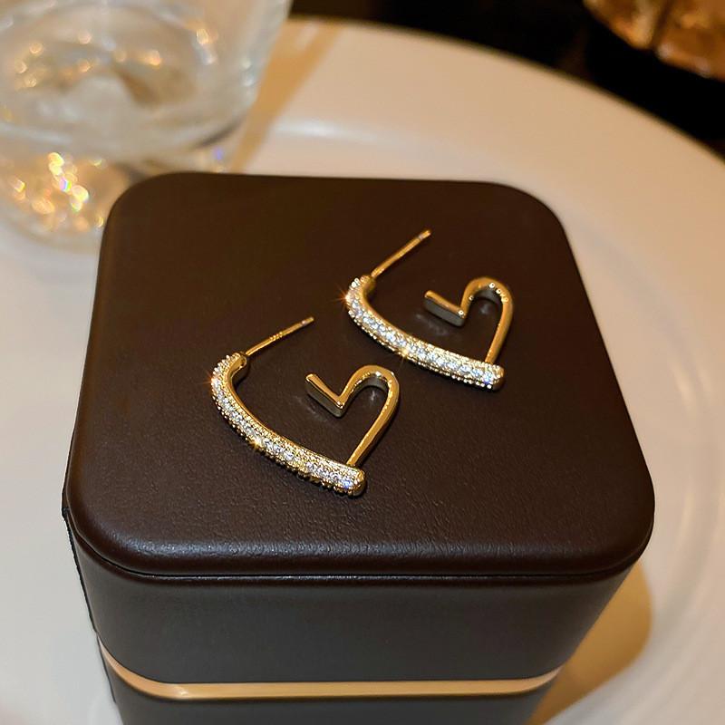 925 Silver Crystal Heart Hoop Earrings for Women Luxury Fashion Jewelry