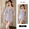 Womens Satin Lingerie Set Deep V-Neck Backless Bow Slip Dress Robe Homewear W6884