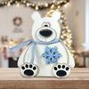 Yousheng Christmas Bear Ornament Wooden Block Rustic Bear Sign Cartoon Xmas Bear Decoration Centerpiece for Table Desk Shelf Mantel Cabinet