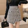 Whisper Printing Skirt Autumn Winter New Korean High Waist Plaid Western Style Irregular Button Comfortable All-match Mini Skirt