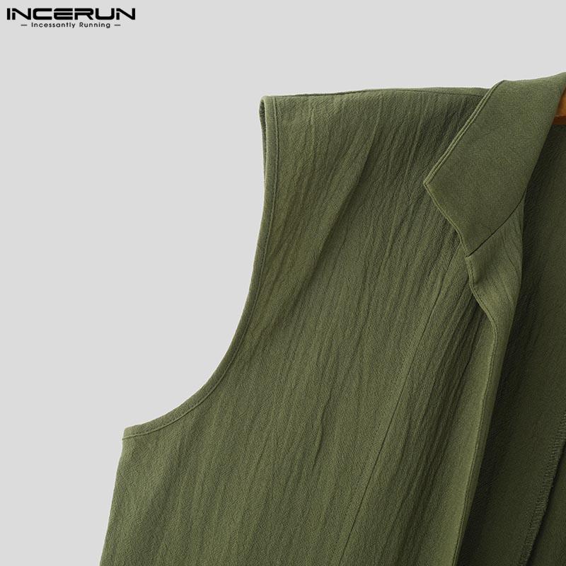 INCERUN Летние мужские летние свободные длинные пальто без рукавов с открытым передом