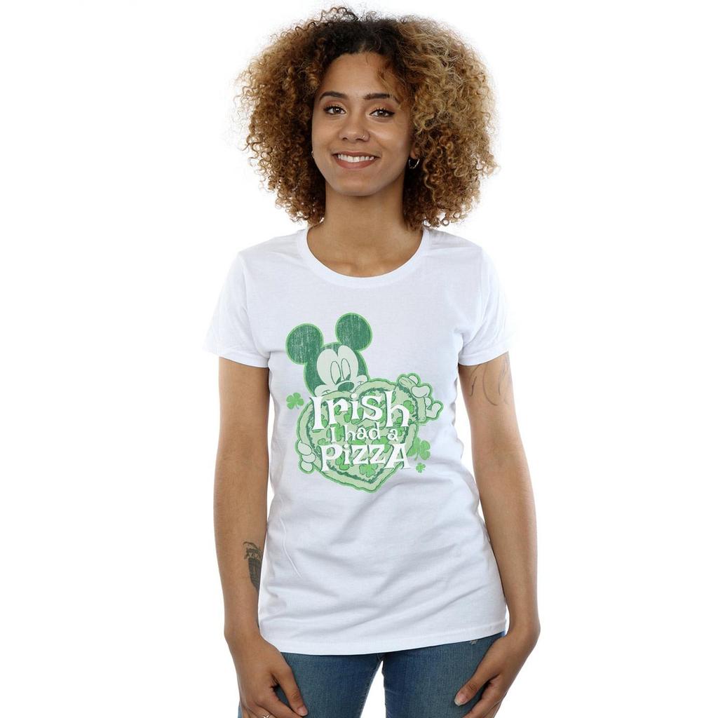 Disney Womens/Ladies Mickey Mouse Shamrock Pizza Cotton T-Shirt