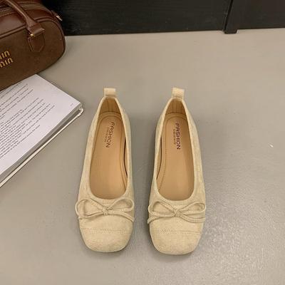 [Дядя Обувь] Красные Туфли Повседневные Туфли Доуду Темпераментные Одинарные Туфли Женская Обувь Для Поездок на Работу Мягкая Подошва Одинарные Туфли Удобный Замшевый Бабочка