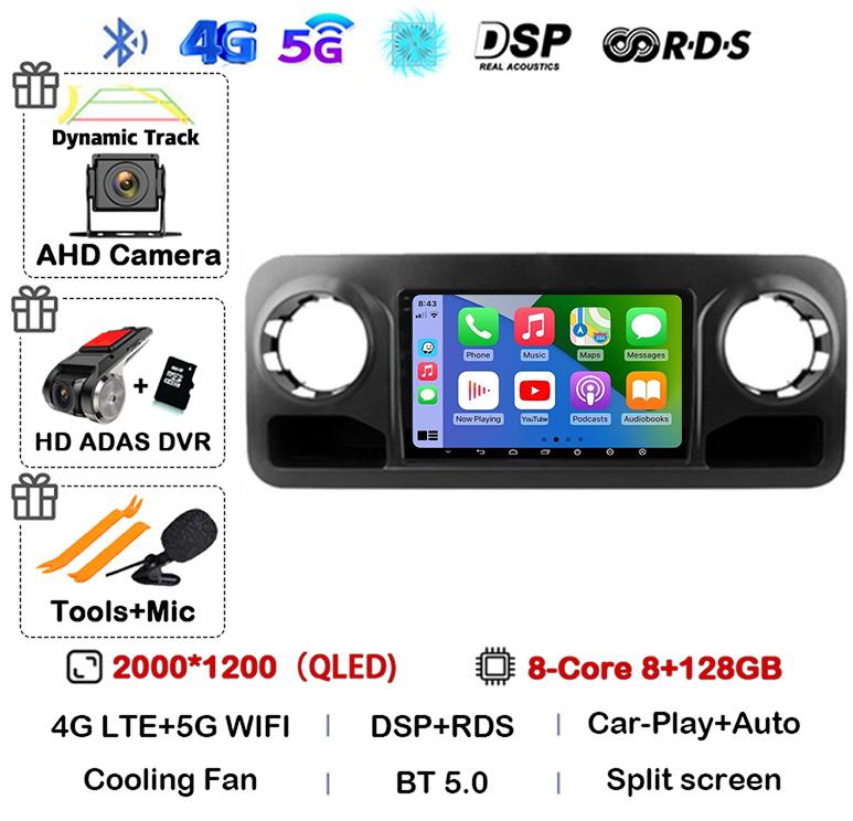 Android 14 Auto Carplay для Benz Sprinter 2018 2019 2020 2021 2022 Автомобильный радиоприемник Мультимедиа Видеоплеер Стерео GPS 4G WIFI Аудио BT