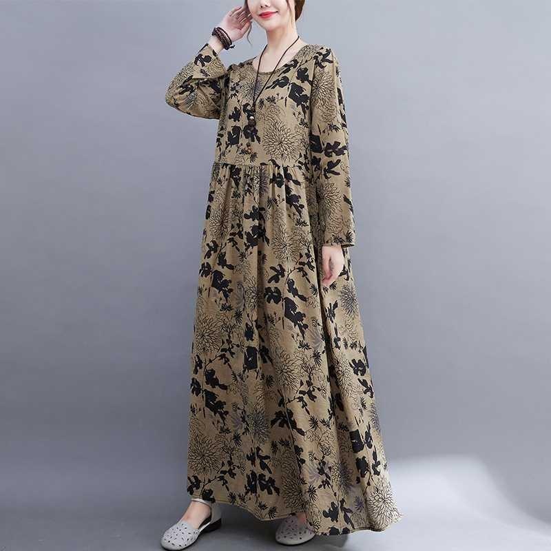 Artistic Plus-size Plus Plus-size Printed Long-sleeved Dress