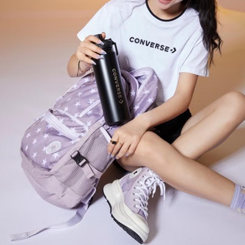 Converse Star Print Zipper Closure Polyester Backpack Unisex Backpack Pink 10022408-A15