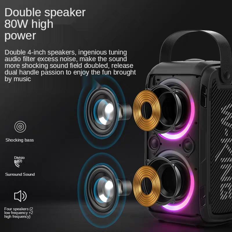 W-King 80 Вт мощная портативная уличная розетка для караоке RGB 360 стерео объемного звучания беспроводной сабвуфер FM-радио TWS Bluetooth-динамик