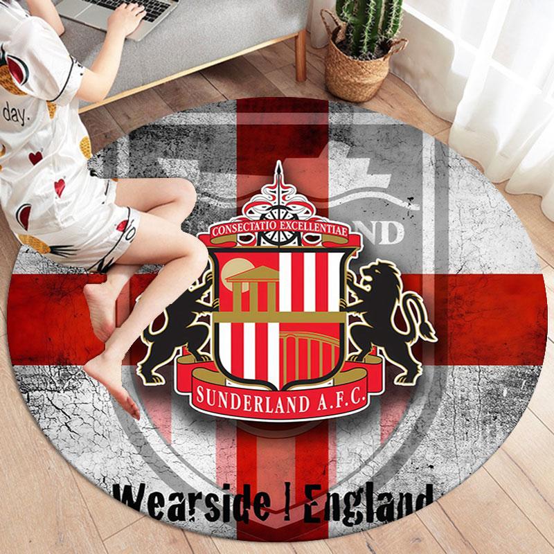 Sunderland Association Football Club Round Area Rug,Carpet Rug for Living Room Bedroom Sofa Playroom Decor,Non-slip Floor Mat