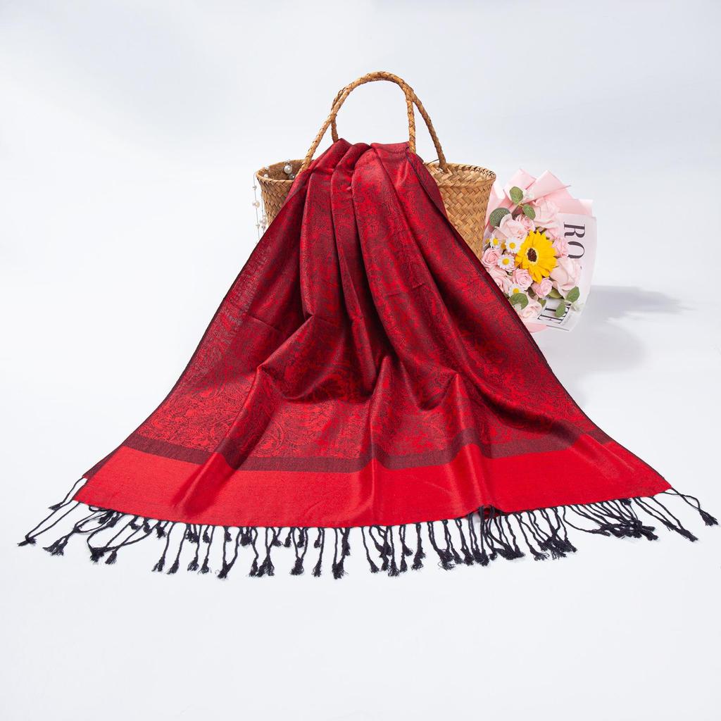 Этнический стиль Пейсли Пашмина Хиджаб Шарф с Жаккардом и Кисточками