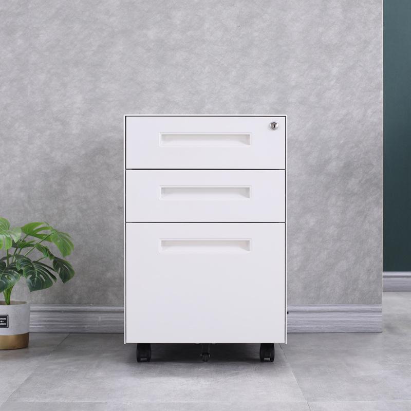Mobile Three-Drawer Metal File Cabinet with Lock for Under-Desk Office and Printer Storage