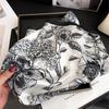 Black And White Silk Scarf Printed Scarf High-End Square Scarf Small Fragrant Style Professional Scarf 70Cm Sun Protection Shawl Headscarf Women