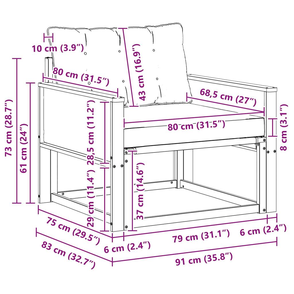 Outdoor Middle Sofa Solid Acacia Wood and Textilene Natural