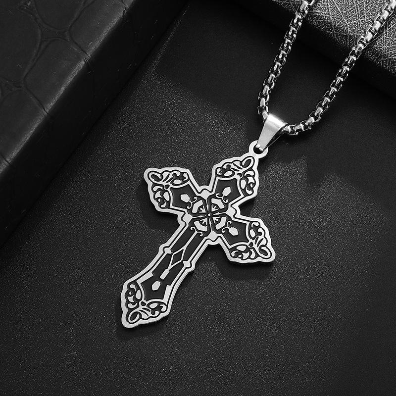 Popular European and American Gothic Cross Necklace for Men and Women Versatile Retro Corrosive Smearing Accessories