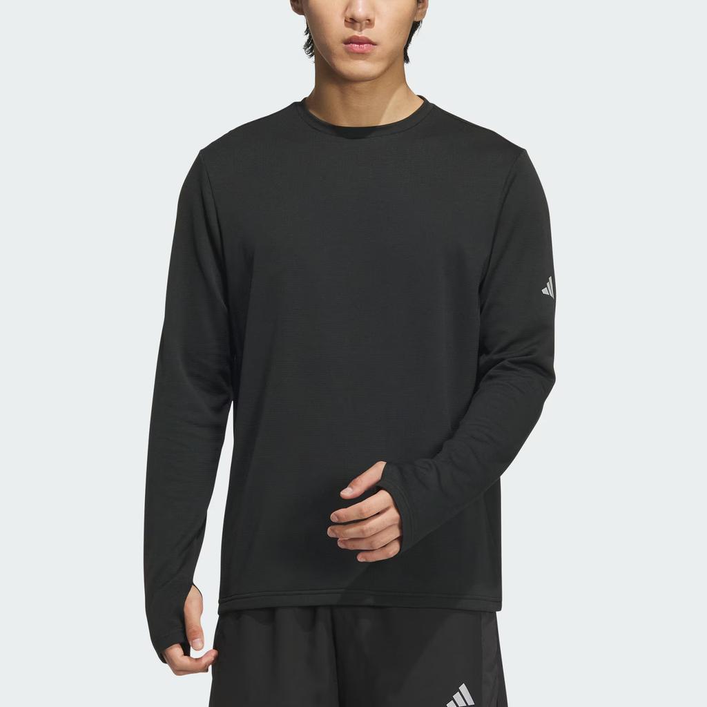 Adidas FW24 ESS RN T LS WR Solid Color Comfortable Running Long Sleeve T-Shirt Men Tops Black Deep-Silver-Gray JV6927