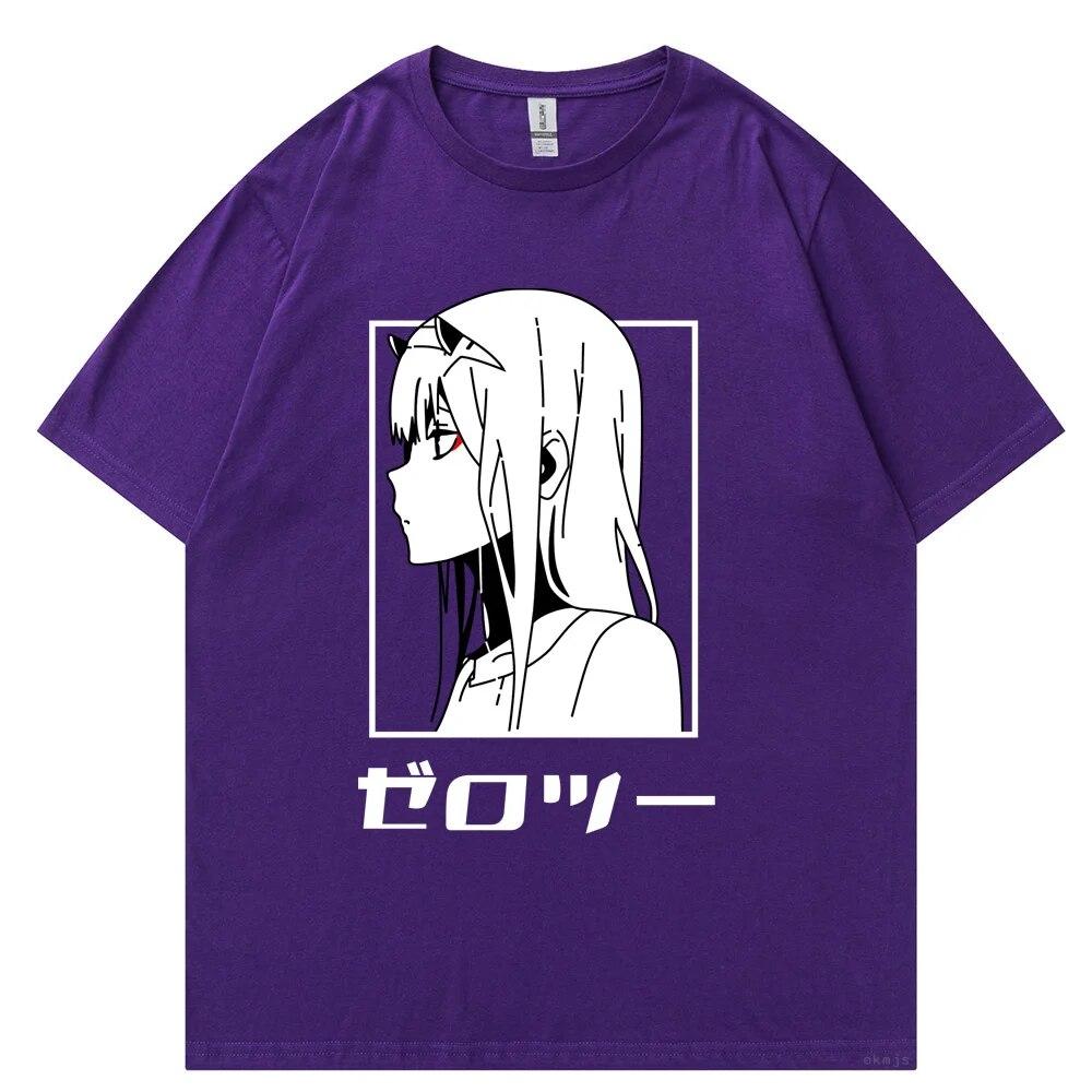 Футболка с японским аниме унисекс Kawaii Cartoon Zero Two Футболка Harajuku Топы унисекс Unisexga Футболки с рисунком Свободные топы унисекс большого размера Футболка