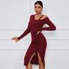 JKASHDK Женские модные осенне-зимние однотонные коктейльные и вечерние платья с длинными рукавами и средней талией