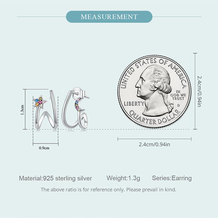 WOSTU 925 Sterling Silver Star & Moon Stud Earrings For Women Simple Style Zircon Ear Hooks Fine Jewelry Gifts