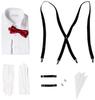 Code Wedding Bow White Bow Tie [Dress 101] Groom's 7-Piece Set Shirt, Tie, Cufflinks, Suspenders, Armbands, Handkerchief, Gloves, Men's (Wine)