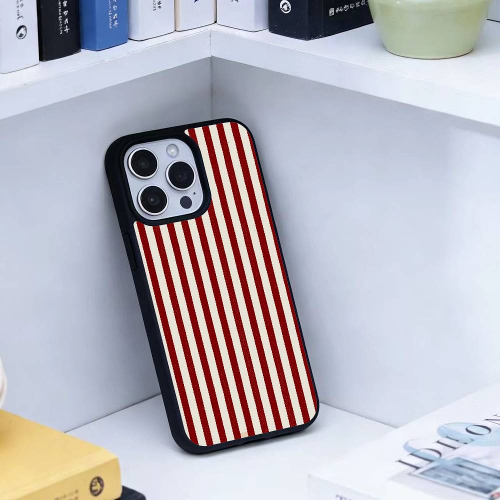 Бордовый с белой полоской Чехол для телефона Для iPhone 17, 16, 15, 14, 13 Plus, Pro Max Магнитный Для Magsafe Беспроводная зарядка