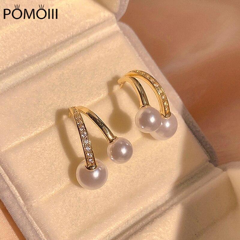 Модные изысканные 14-каратные настоящие позолоченные геометрические простые жемчужные серьги для женщин и девушек, ювелирные изделия из серебра 925 пробы с цирконием класса ААА